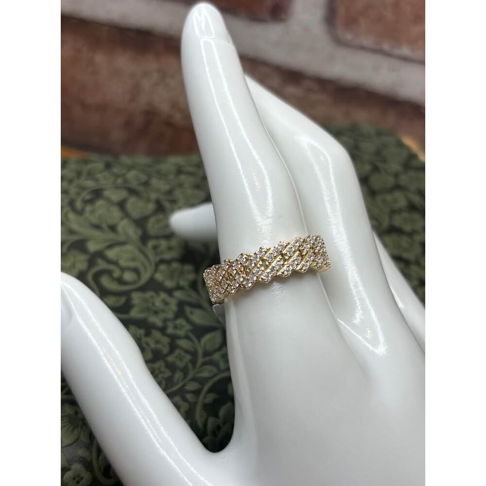 Size 10 - 1.25 CTW Moissanite Iced Out Cuban Link Ring 18k Gold over Sterling